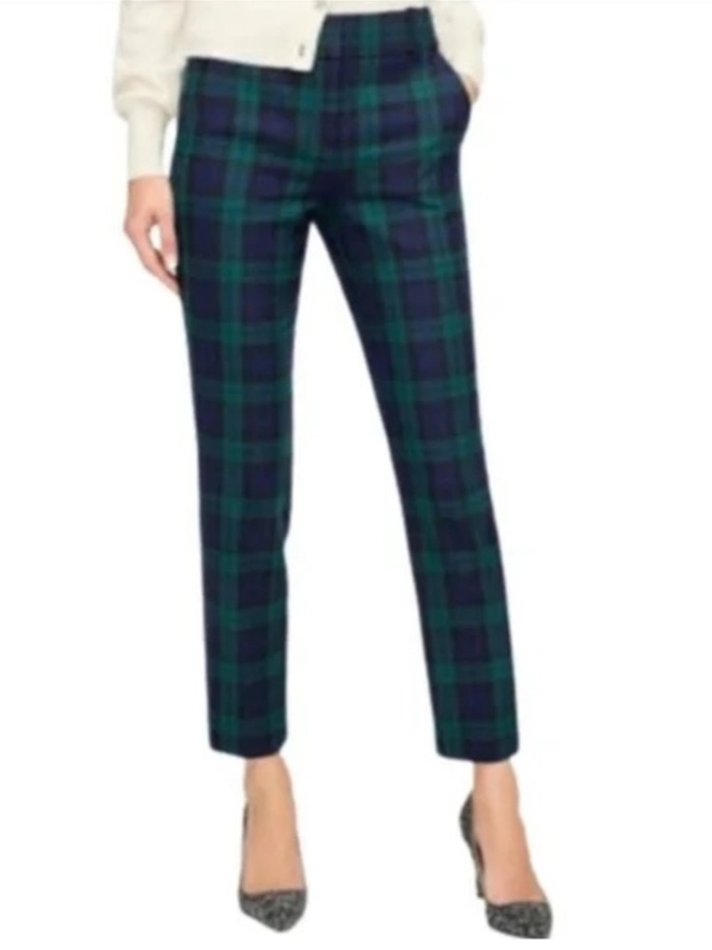 J. Crew Tartan Plaid Holiday Trouser Pants Navy Green Size 6